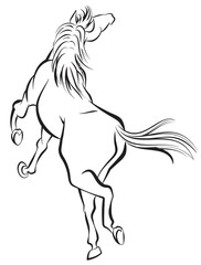 筆書き風の跳ねる馬のイラスト、午年の年賀状素材