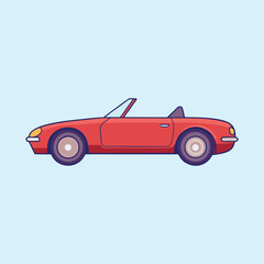 Stylized illustration of a red convertible car against a light blue background