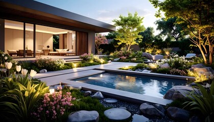 Fototapeta premium Luxury spa garden, outdoor relaxation