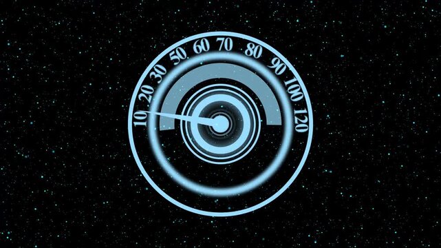 Glowing blue radar style spiral galaxy with planet earth on a dark space background representing futuristic digital technology concept 4k