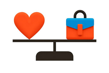Heart and briefcase on balanced scale. transparent background. PNG