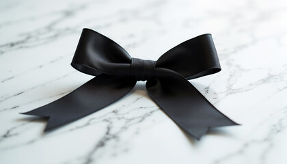 Mourning ribbon rests delicately on marble, expressing somber reflection and quiet sorrow. Mourning ribbon represents remembrance, grief, and sympathy in subtle simplicity.