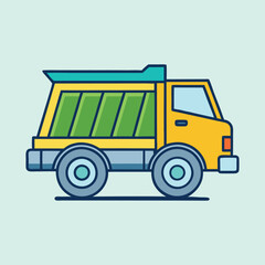 Fototapeta premium Cute Yellow and Green Dump Truck Cartoon Illustration on Light Blue Background