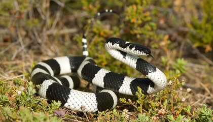Black and white snake in natural habitat