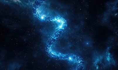 Cosmic blue ribbon winding through starry space