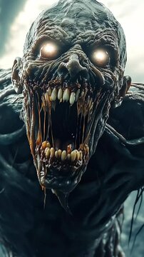 Grotesque Zombie Monster Screaming with Glowing Eyes
