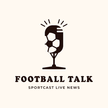 football sport live vintage logo vector minimalist illustration design, football interview logo design