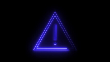 Animated neon alert sign featuring a glowing exclamation point inside a rectangular frame, set against a dark background. Ideal for warning prompts, system notifications,