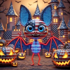 Halloween celebration with characters dressed in the U.S. flag.
