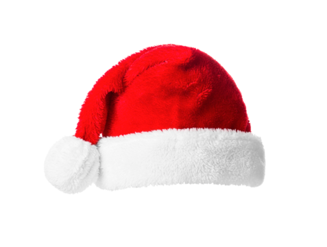 Santa Claus helper hat, closeup object. Isolated on transparent background. Christmas and New Year celebration