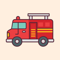 Cartoon Illustration of a Classic Red Firetruck with Ladders and Details