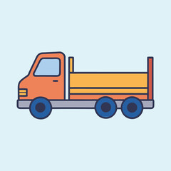 Stylized Orange and Yellow Flatbed Truck with Blue Wheels on Blue Background