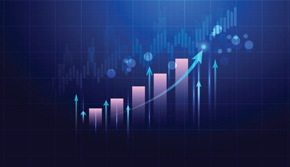 stock Market growth graph technology blue background. market investment trading and arrow graph vector design.