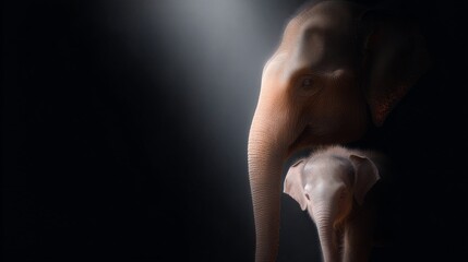Obraz premium A serene and beautiful scene featuring majestic elephants. The gentle light highlights their features. This artistic photo showcases wildlife beauty and conservation. AI