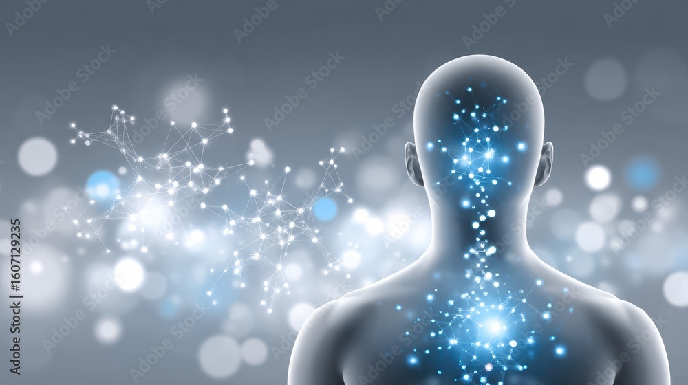 Aufkleber a digital representation of a human figure with interconnected neural network nodes, symbolizing dat