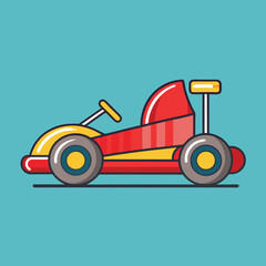 Retro style go kart illustration with red and yellow color scheme