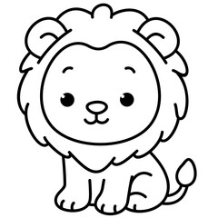 Naklejka premium Cute lion, easy coloring for kids, vector, illustration, coloring book, coloring page, cozy, cute, bold, comfy