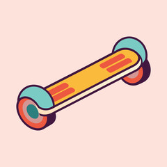 Retro Inspired Wheeled Board Illustration in Muted Pastel Colors, Minimalist Design