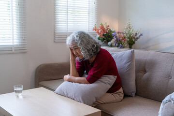Elderly Woman Suffering from Headache at Home