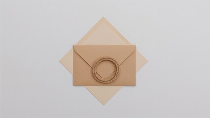 Minimalist flat lay of a brown kraft paper envelope with a coil of rustic twine, symbolizing correspondence and communication.