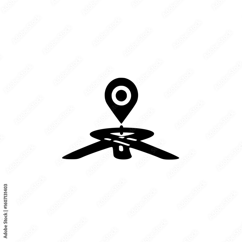 Poster vector icon of location pointer placed on road symbolizing street navigation and direction