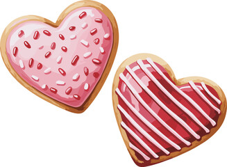 Heart-shaped cookies with pink and red icing, sprinkles, festive sweet treats for Valentine’s Day, romantic gifts, love-themed dessert decoration