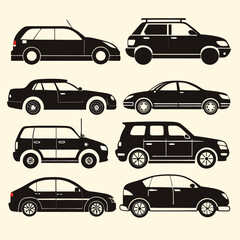 Fototapeta premium Diverse silhouetted car forms collection