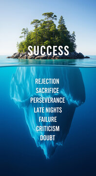 Iceberg of Success Reveals Hidden Struggles Beneath the Surface: Rejection, Doubt, Sacrifice and Perseverance
