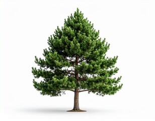 "Detailed and cinematic full HD image of a pine tree, with optimized colors, presented against an immaculate white background."