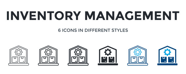 Inventory Management Icon In Different Style Vector Illustration. Designed In Thin Line, Regular Line, Bold Line, Glyph, Color Line, And Color Glyph Style Can Be Used For Web