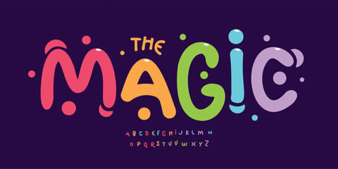 Playful bubble font, colorful rounded letters, candy cartoon alphabet, joyful handdrawn typeface, funky kids branding typography, sweet typographic design. Vector typeset