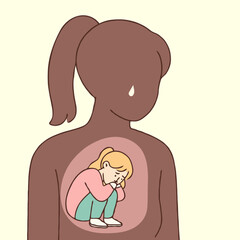Obraz premium Young woman depicting sadness with girl inside her silhouette 