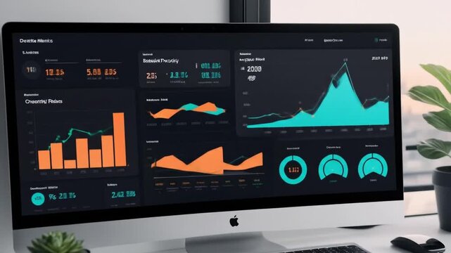 Animated financial dashboard on desktop computer for data analysis and business intelligence - Powered by Adobe