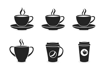 Obraz premium Minimalist vector-style illustration of six coffee cup silhouettes arranged in two rows of three
