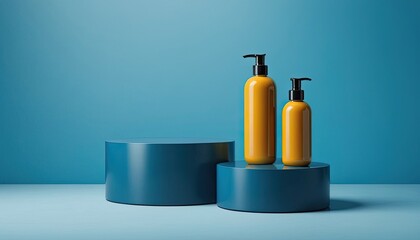 Petrol blue double podium on blue background.  3