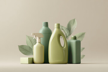 create d visual representation of ecofriendly household cleaning products in sustainable packaging