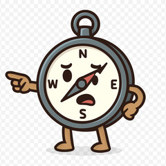 An expressive illustration of a grey compass, personified with a confused, slightly lost expression