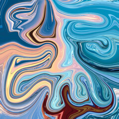 Vibrant swirl of blue, peach, and cream tones creating a fluid, abstract painting. Evokes movement, emotion, and creativity. Vibrant, abstract, swirl, fluid, color.
