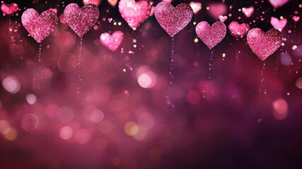 Valentine Background, Glittering hearts in dreamy pink background create romantic atmosphere with magical decoration - Powered by Adobe