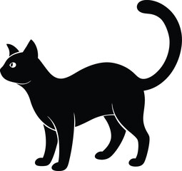 Minimalist black cat arching its back silhouette isolated on transparent background