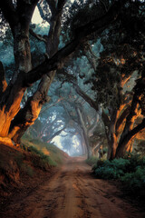 A forest path with trees on either side