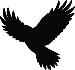 Minimalist silhouette of a flying crow isolated on transparent background
