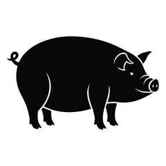 Fototapeta premium Simple black and white illustration of a pig silhouette perfect for graphic design and branding