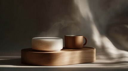 wireless charger elegantly placed on wooden nightstand illuminated by soft morning light