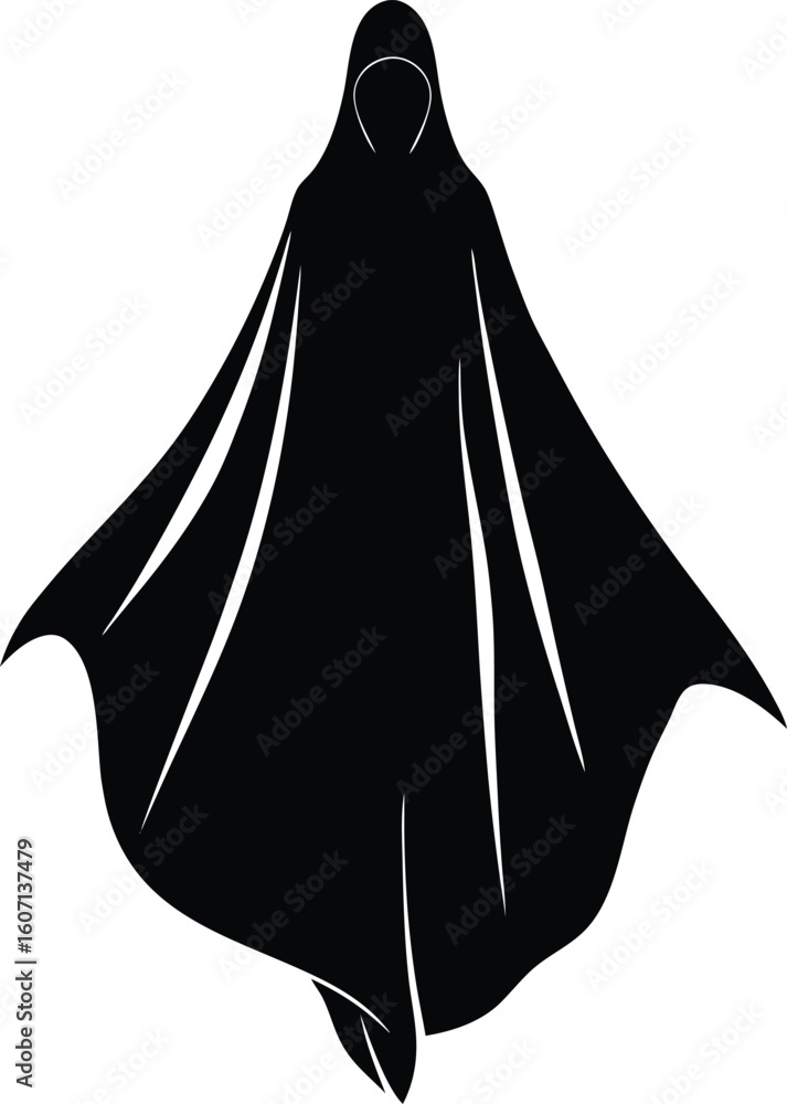 Poster clean and minimal silhouette of a floating cloak isolated on transparent background