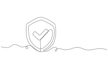 Shield with Checkmark Security and Verification Icon, Security shield drawn single line art style
