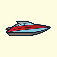 A cartoon image of a motor boat on a cream background