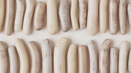 Two rows of smooth natural objects on a light background