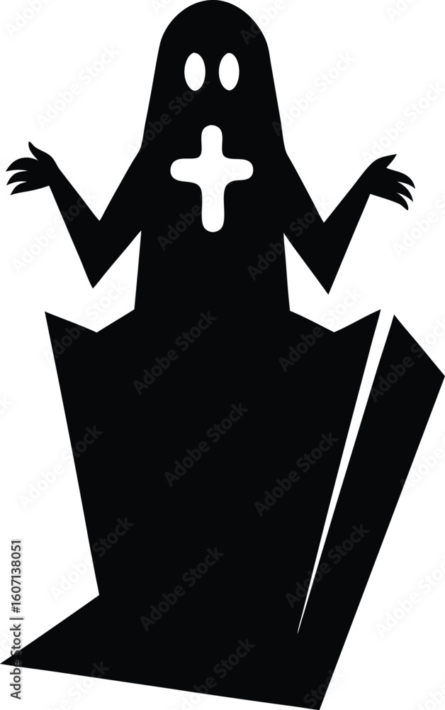 Poster clean and minimal silhouette of a ghost rising from a transparent background isolated on transparent
