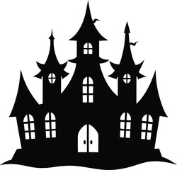 Clean minimal silhouette of a haunted mansion isolated on transparent background